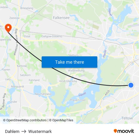 Dahlem to Wustermark map