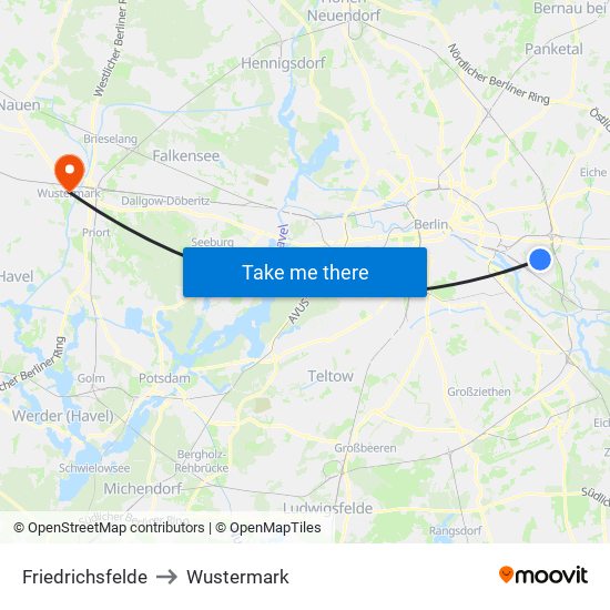 Friedrichsfelde to Wustermark map