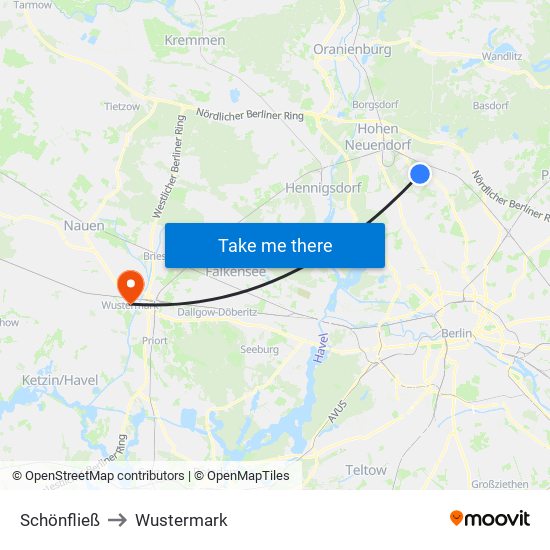 Schönfließ to Wustermark map