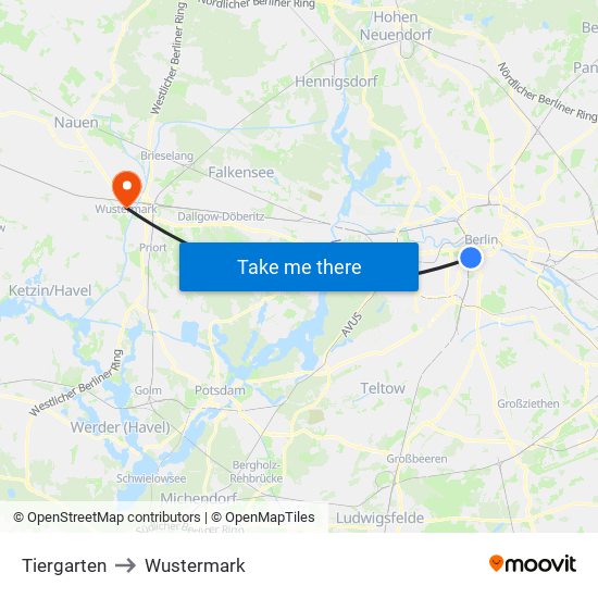 Tiergarten to Wustermark map