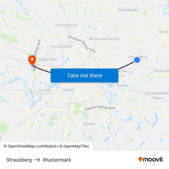 Strausberg to Wustermark map