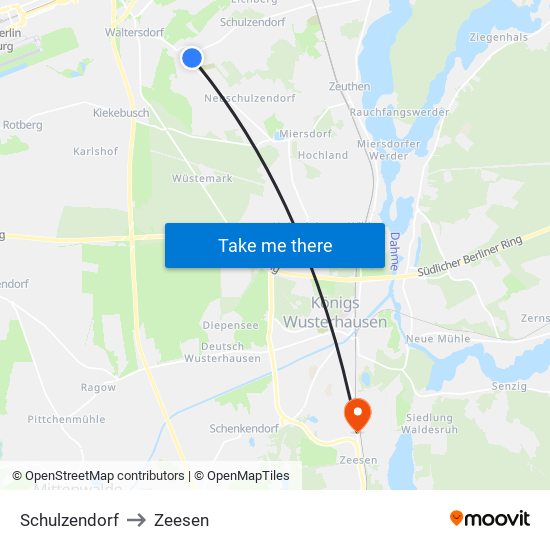 Schulzendorf to Zeesen map