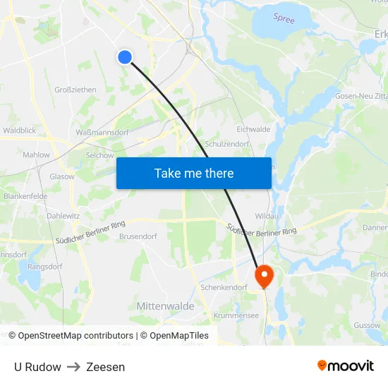 U Rudow to Zeesen map