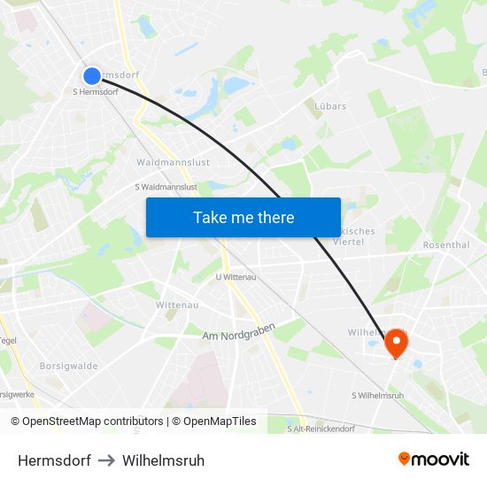 Hermsdorf to Wilhelmsruh map