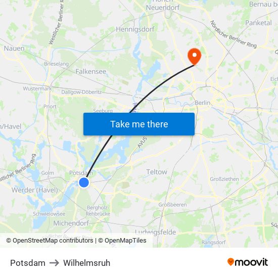 Potsdam to Wilhelmsruh map