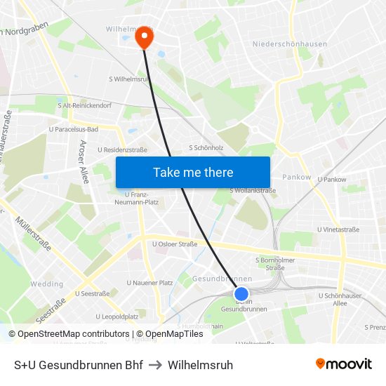 S+U Gesundbrunnen Bhf to Wilhelmsruh map