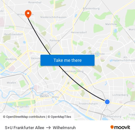 S+U Frankfurter Allee to Wilhelmsruh map