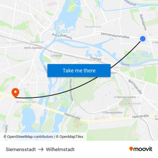 Siemensstadt to Wilhelmstadt map