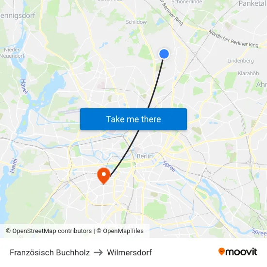 Französisch Buchholz to Wilmersdorf map