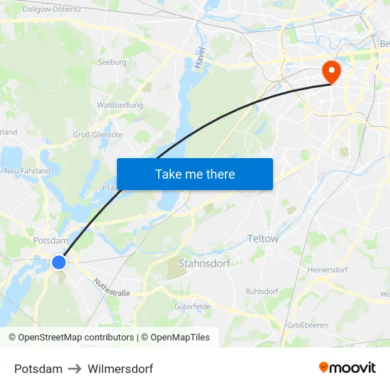 Potsdam to Wilmersdorf map