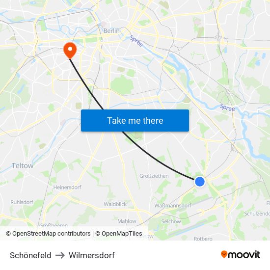 Schönefeld to Wilmersdorf map