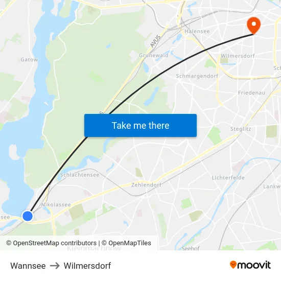 Wannsee to Wilmersdorf map