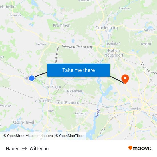 Nauen to Wittenau map