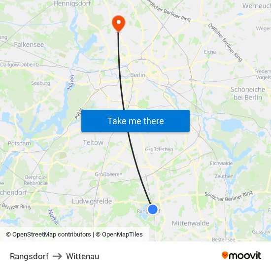 Rangsdorf to Wittenau map