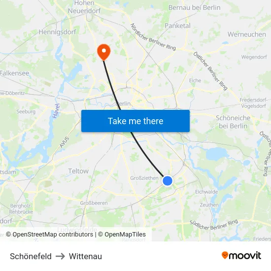 Schönefeld to Wittenau map