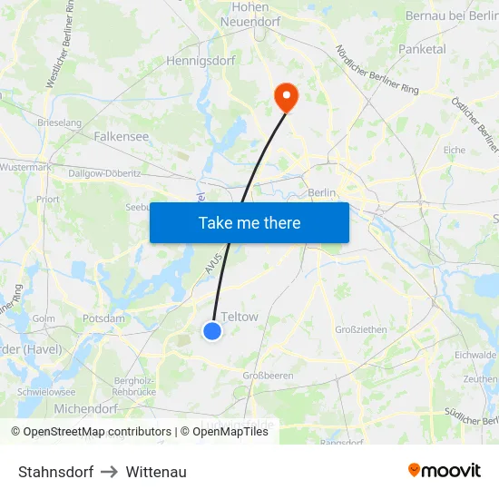 Stahnsdorf to Wittenau map