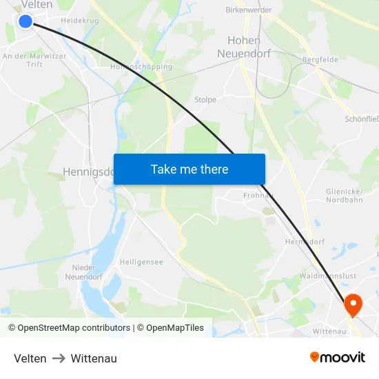 Velten to Wittenau map