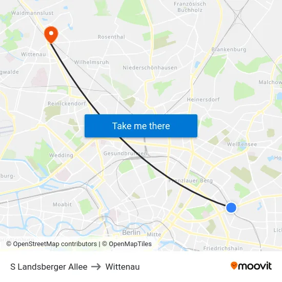 S Landsberger Allee to Wittenau map