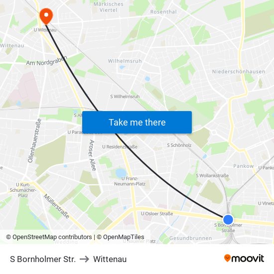 S Bornholmer Str. to Wittenau map