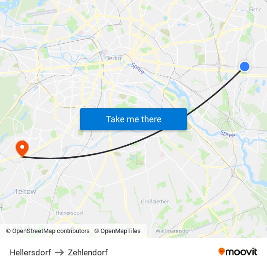 Hellersdorf to Zehlendorf map