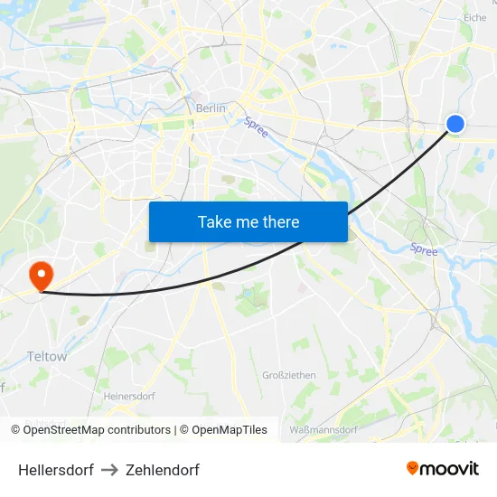 Hellersdorf to Zehlendorf map
