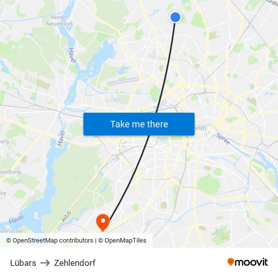 Lübars to Zehlendorf map