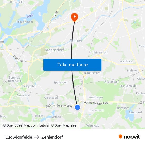 Ludwigsfelde to Zehlendorf map