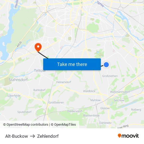 Alt-Buckow to Zehlendorf map