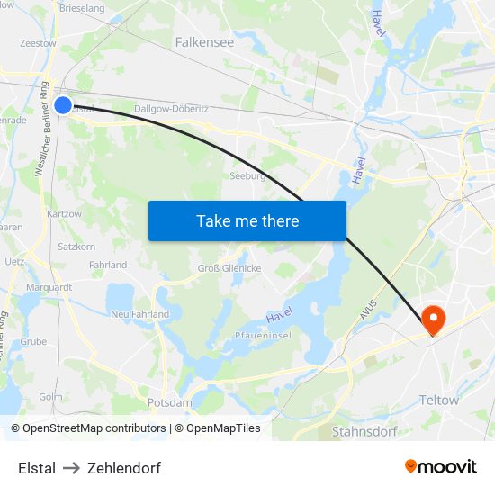 Elstal to Zehlendorf map