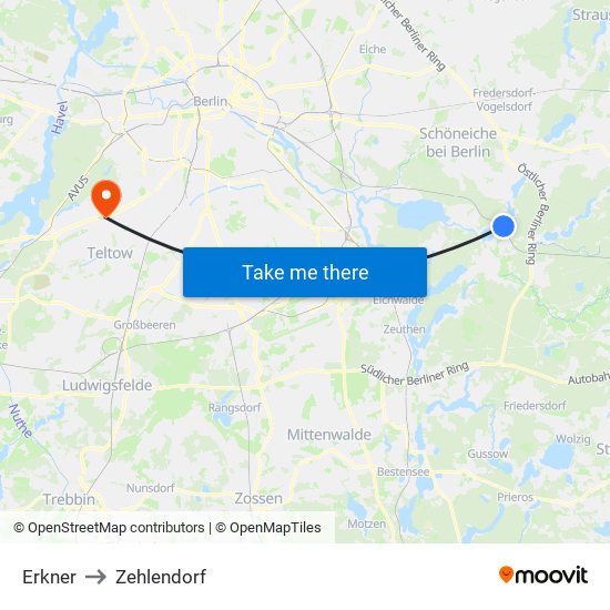 Erkner to Zehlendorf map