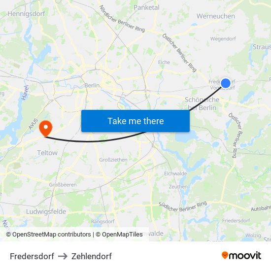 Fredersdorf to Zehlendorf map