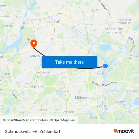 Schmöckwitz to Zehlendorf map
