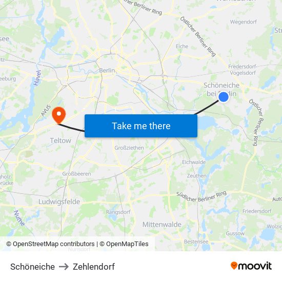 Schöneiche to Zehlendorf map