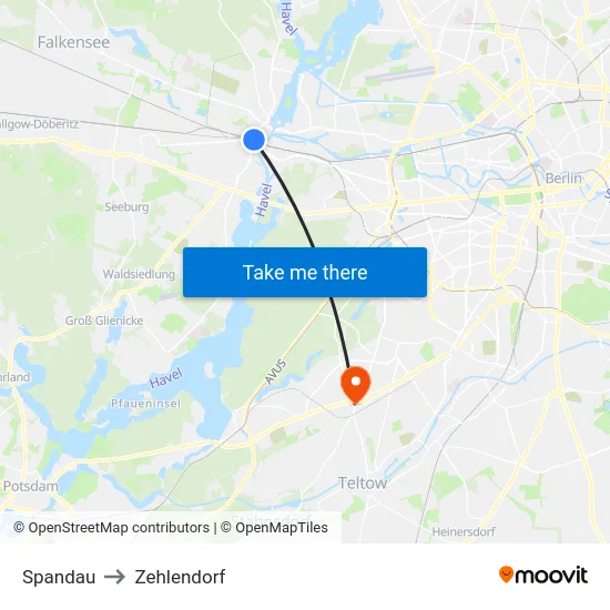 Spandau to Zehlendorf map