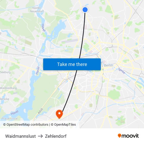 Waidmannslust to Zehlendorf map