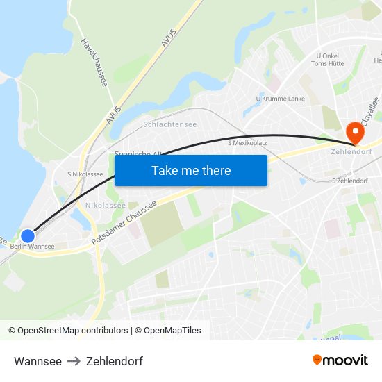 Wannsee to Zehlendorf map