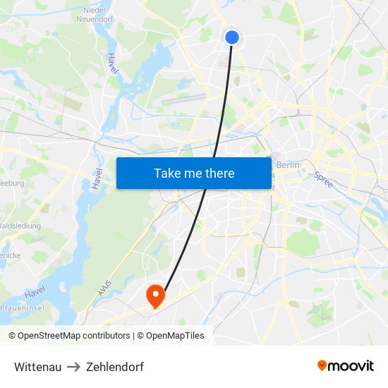 Wittenau to Zehlendorf map