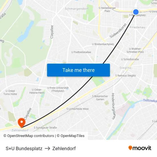 S+U Bundesplatz to Zehlendorf map