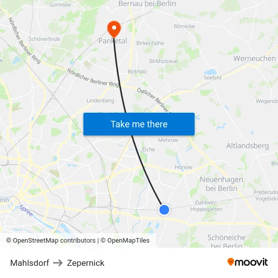 Mahlsdorf to Zepernick map