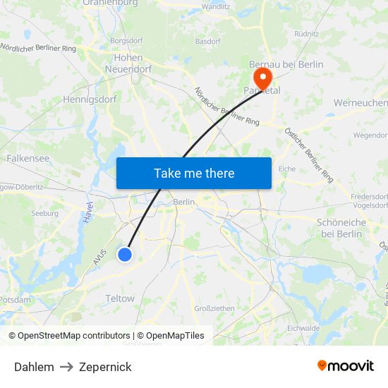 Dahlem to Zepernick map