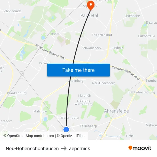 Neu-Hohenschönhausen to Zepernick map
