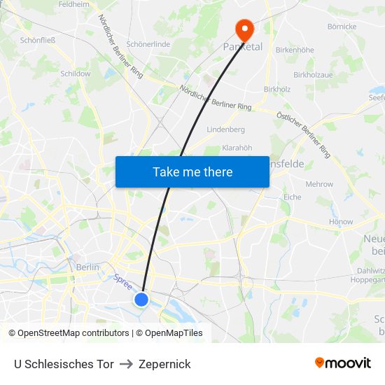 U Schlesisches Tor to Zepernick map