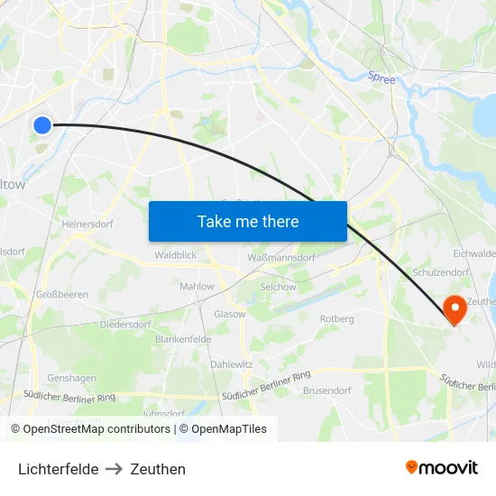 Lichterfelde to Zeuthen map