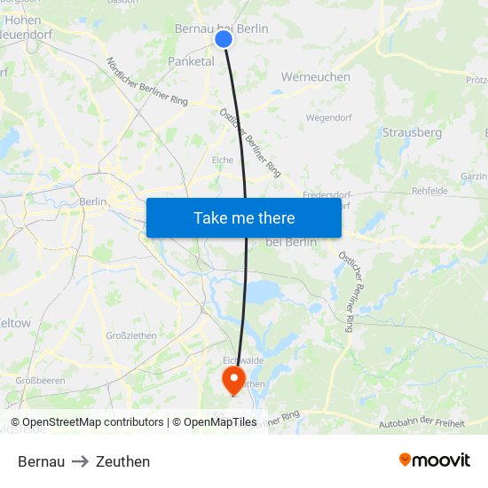 Bernau to Zeuthen map