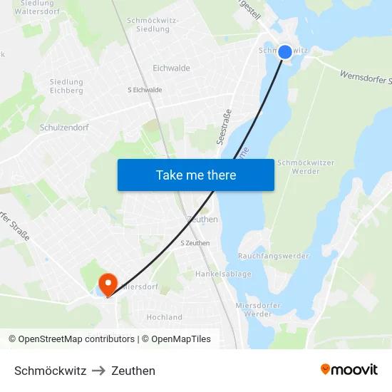 Schmöckwitz to Zeuthen map