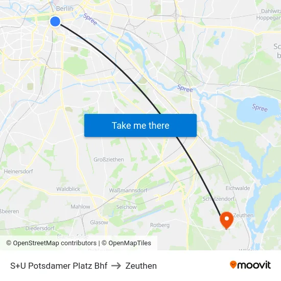 S+U Potsdamer Platz Bhf to Zeuthen map