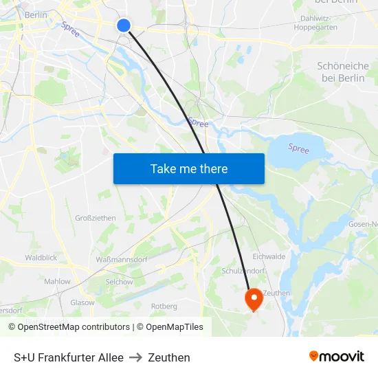 S+U Frankfurter Allee to Zeuthen map