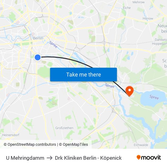 U Mehringdamm to Drk Kliniken Berlin - Köpenick map