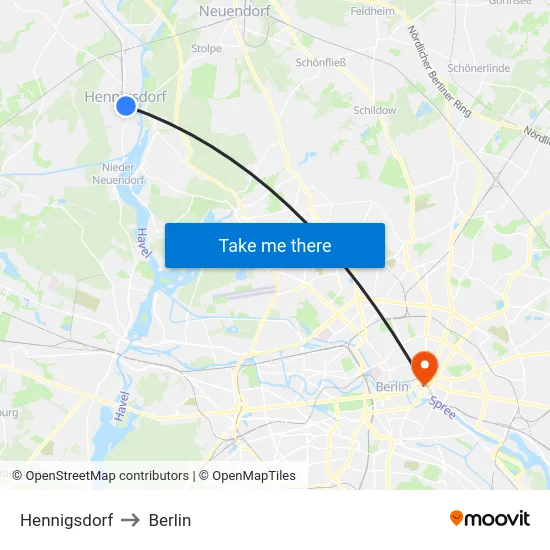Hennigsdorf to Berlin map