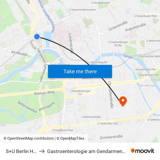 S+U Berlin Hauptbahnhof to Gastroenterologie am Gendarmenmarkt Dr. med. Julia Breitkreutz map